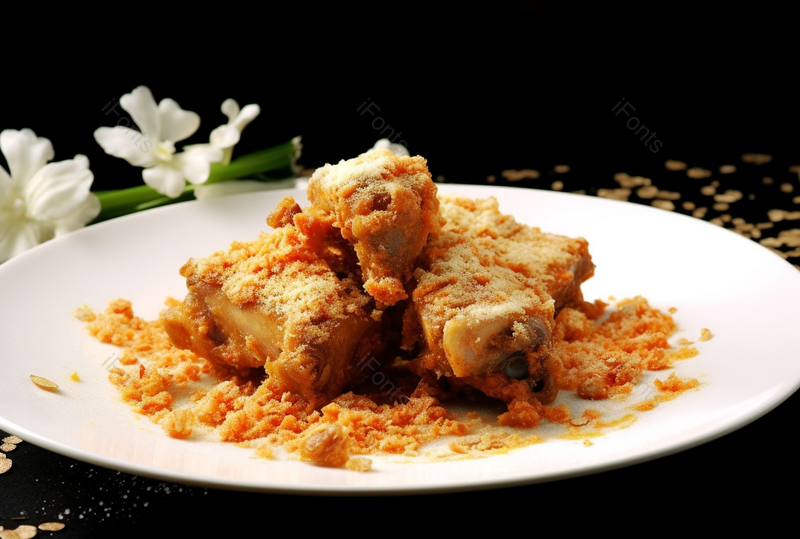 白色圆盘小肋排肉松鲜花摄影,高清,摄影图,摄影图片,图片大全,摄影图免费下载